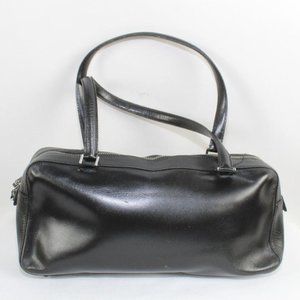 AUTH SALVATORE FERRAGAMO Black Leather Baguette Bag